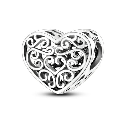 925 Sterling Silver Tree of Life, Peach Heart & Sweet Love Charm Bead | Fits Bracelets & Necklaces