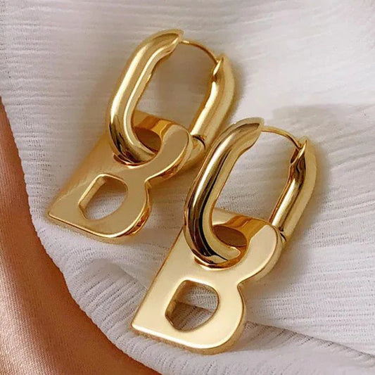 Trendy Exaggerate Letter B Pendant Drop Earrings For Women Girls Gold Color Metal Alphabet Party Birthday Gifts Jewelry