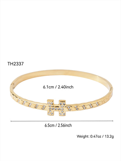 Fashionable, Personalized, Exquisite, Versatile, Trendy Stainless Steel Diamond-Studded Letter H Slim Bracelet For Women