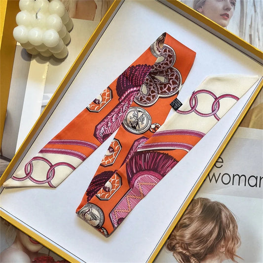 5*90cm French Scarf Headband Women Four Seasons Floral Hair Tie Decorate Gift Wrap Ribbon Hair Accessories Styling Band