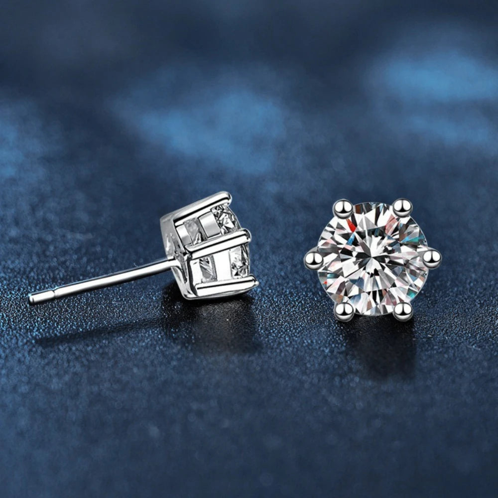Real Moissanite Stud Earrings — D Color VVS1 925 Sterling Silver | 0.5–3ct