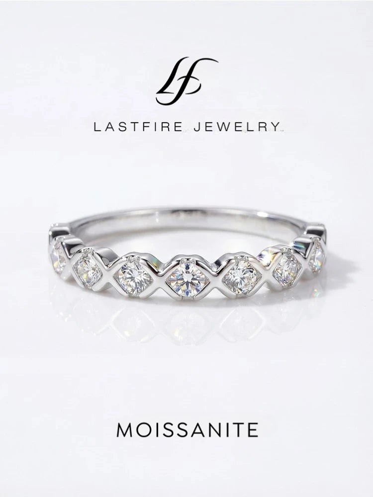Real Moissanite Ring - 925 Sterling Silver Hexagonal Sparkling Band