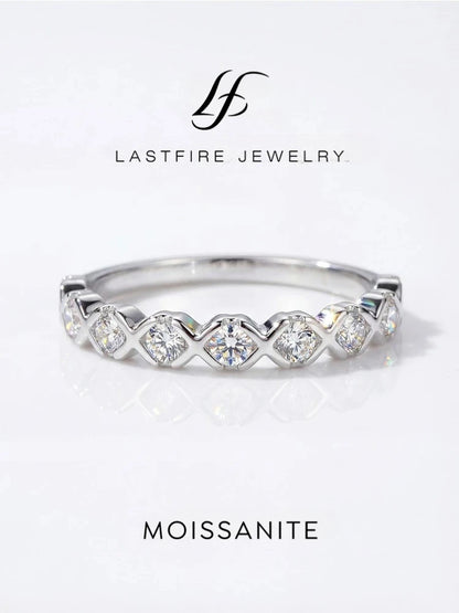 Real Moissanite Ring - 925 Sterling Silver Hexagonal Sparkling Band