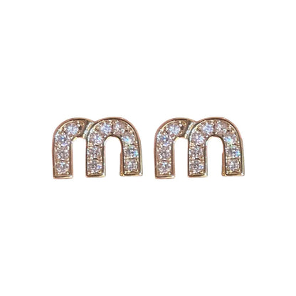 Zircon Drop Oil M Letter Ear Buckle Female Design High-grade Sense Stud Earrings for Women Fashion Light Luxury Jewelry Gifts