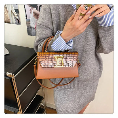 2025 Trendy Women's Shoulder Bag - Large Capacity, Glossy Leather with Letter Print, Adjustable Strap for Daily Use