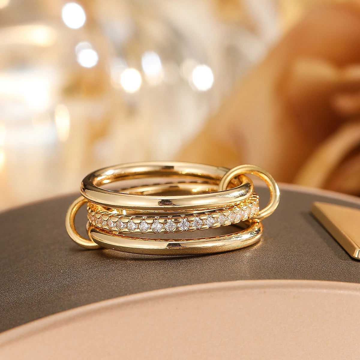 Trendy 4-Piece Stackable Ring Set - Two-Tone 18K Gold Plated Zircon Rings