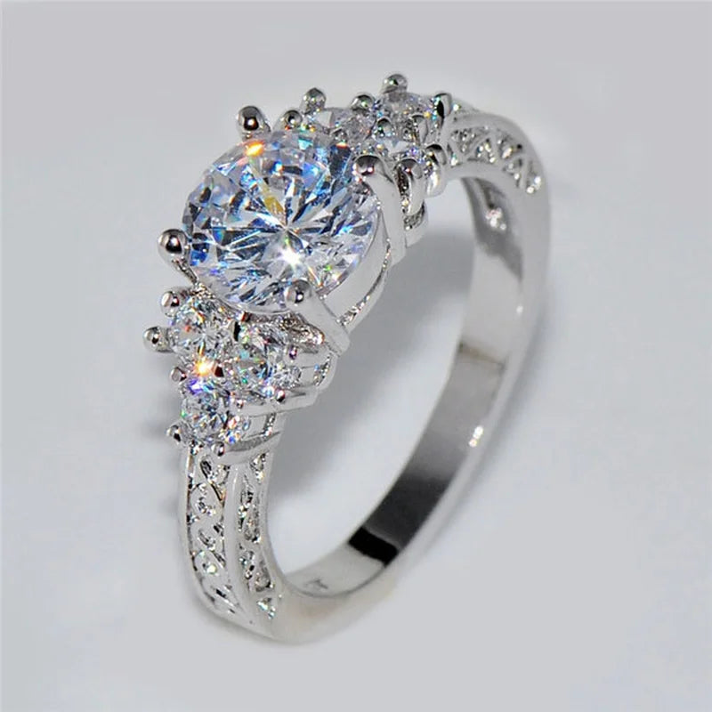 Exquisite Zircon Engagement Ring for Women | Silver Tone Bridal Wedding Jewelry