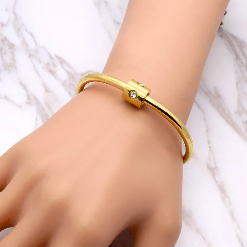 Titanium Steel Inspiration Bracelet - 18K Gold Plated with Zircon Bangle