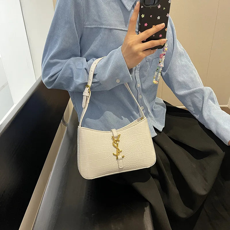 2025 New Fashion Favorite Fashion Crocodile Pattern Stick Bag Women's Fashion Trend Handbag Casual Single Shoulder Underarm Bag