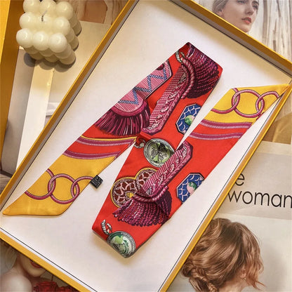 5*90cm French Scarf Headband Women Four Seasons Floral Hair Tie Decorate Gift Wrap Ribbon Hair Accessories Styling Band