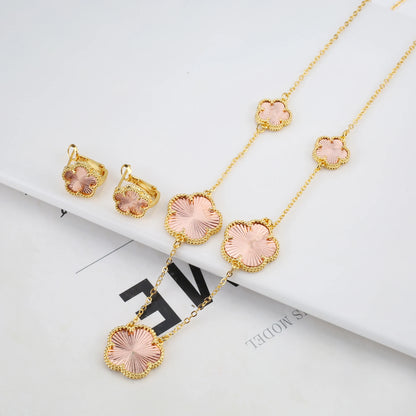 Plant Five Leaf Flower Double sided Plum Blossom Jewelry Set Necklace Earrings New Design Natural Stone Women High Quality Clove