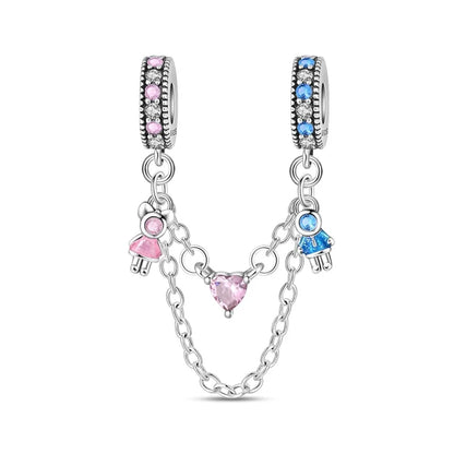 925 Sterling Silver Heart, Infinity & Triple Jewel Safety Chain Charm | Fits Pandora & Most Bracelets