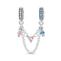 925 Sterling Silver Heart, Infinity & Triple Jewel Safety Chain Charm | Fits Pandora & Most Bracelets