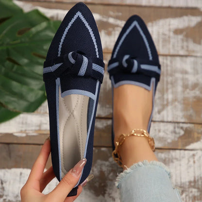 Women Flats 2026 New Knitted Slip Breathable Comfortable Solid Color Shoes Casual Pointed Toe Walking Loafers Sneakers Women