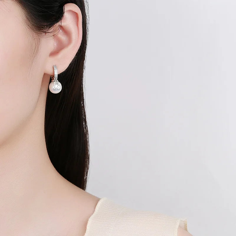 Luxury Pearl Drop Earrings - Designer D Letter Charm Hoop Earrings for Women