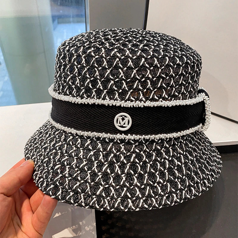 Korean  Breathable Hollow Fisherman Hat, Personalized Basin Hat, Fashionable Diamond Bucket Hat for Women's Summer Outings