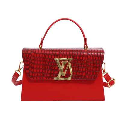 2025 Trendy Women's Shoulder Bag - Large Capacity, Glossy Leather with Letter Print, Adjustable Strap for Daily Use