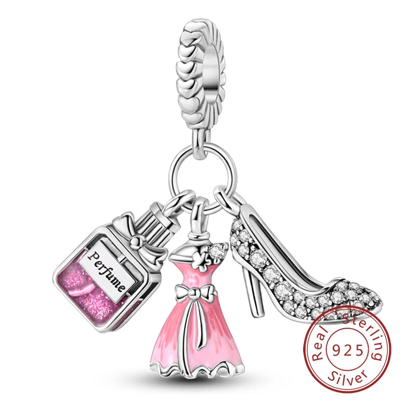 925 Sterling Silver Pink Pendant Charm Bead | Fits Pandora Bracelets & Necklaces | DIY Fine Jewelry