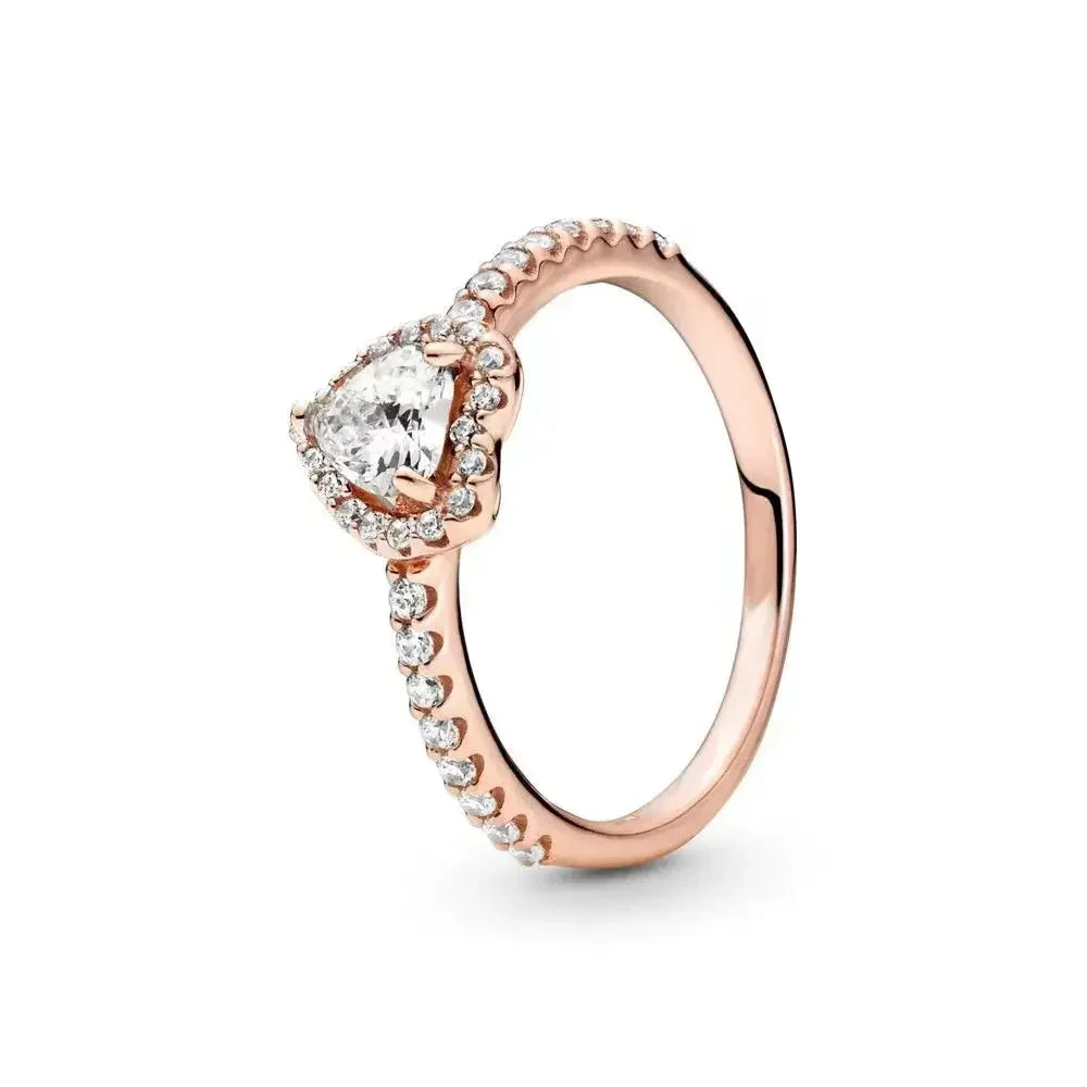 New 925 sterling silver classic rose gold ring, sparkling water droplet crown charm ring, ladies' light luxury exquisite gift