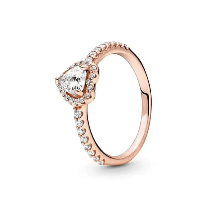 New 925 sterling silver classic rose gold ring, sparkling water droplet crown charm ring, ladies' light luxury exquisite gift