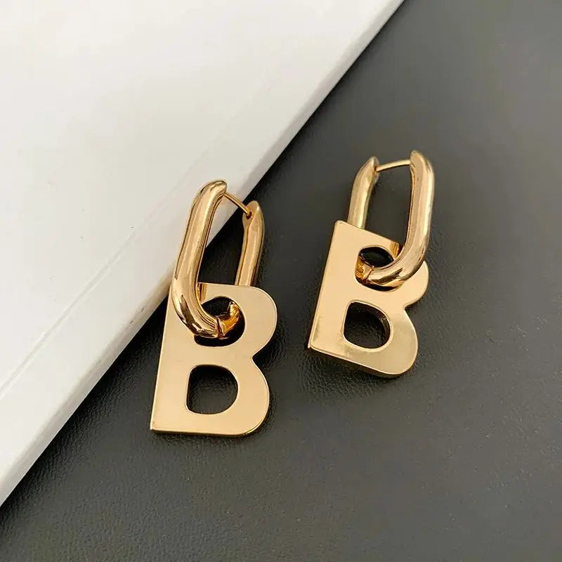 Trendy Exaggerate Letter B Pendant Drop Earrings For Women Girls Gold Color Metal Alphabet Party Birthday Gifts Jewelry