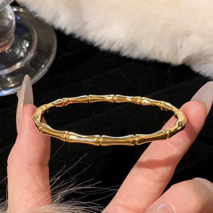 Titanium Steel Gold Bracelet - Classic Zircon Inlaid Bangle for Women