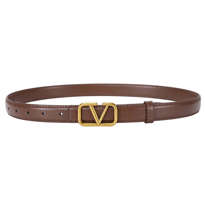 2025 New Women's Light Luxury Leather Belt Smooth Buckle Retro Versatile Design Fashion Trendy Decoration for Jeans