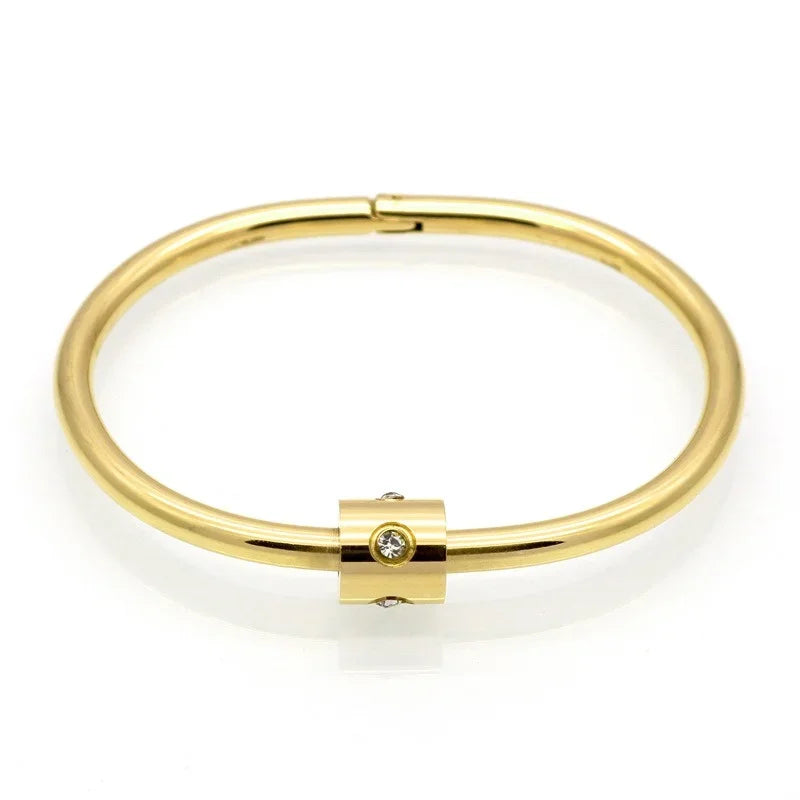 Titanium Steel Inspiration Bracelet - 18K Gold Plated with Zircon Bangle