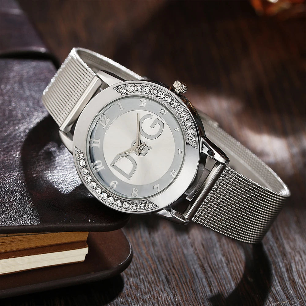 Luxury Women's watches With Diamonds Simple Digital Design Ladies' Quartz Watch Casual Gold Mesh Belt Women Clock Strap