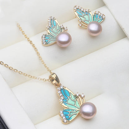 Natural Freshwater Pearl Necklace Earrings Set, 925 Silver Set of Earrings With Pearls Wife Mother Christmas Gift White