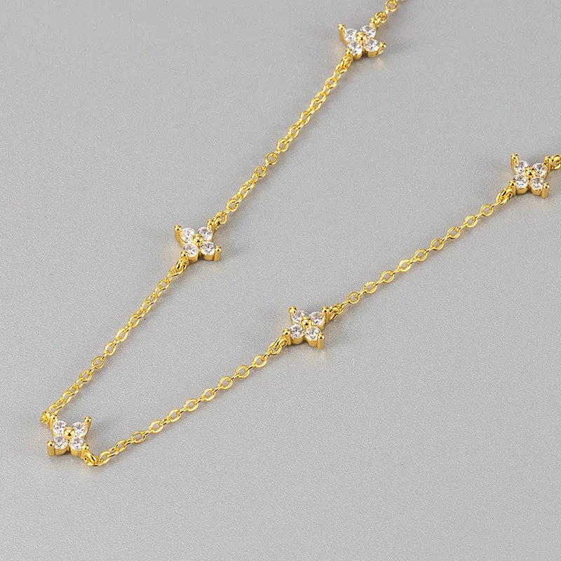 Stainless Steel Zircon Necklaces For Women 18k Gold Plated Four Leaf Grass Crystal Clover Choker Neck Chain Luxury Jewelry Gifts
