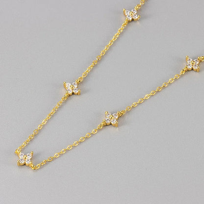 Stainless Steel Zircon Necklaces For Women 18k Gold Plated Four Leaf Grass Crystal Clover Choker Neck Chain Luxury Jewelry Gifts