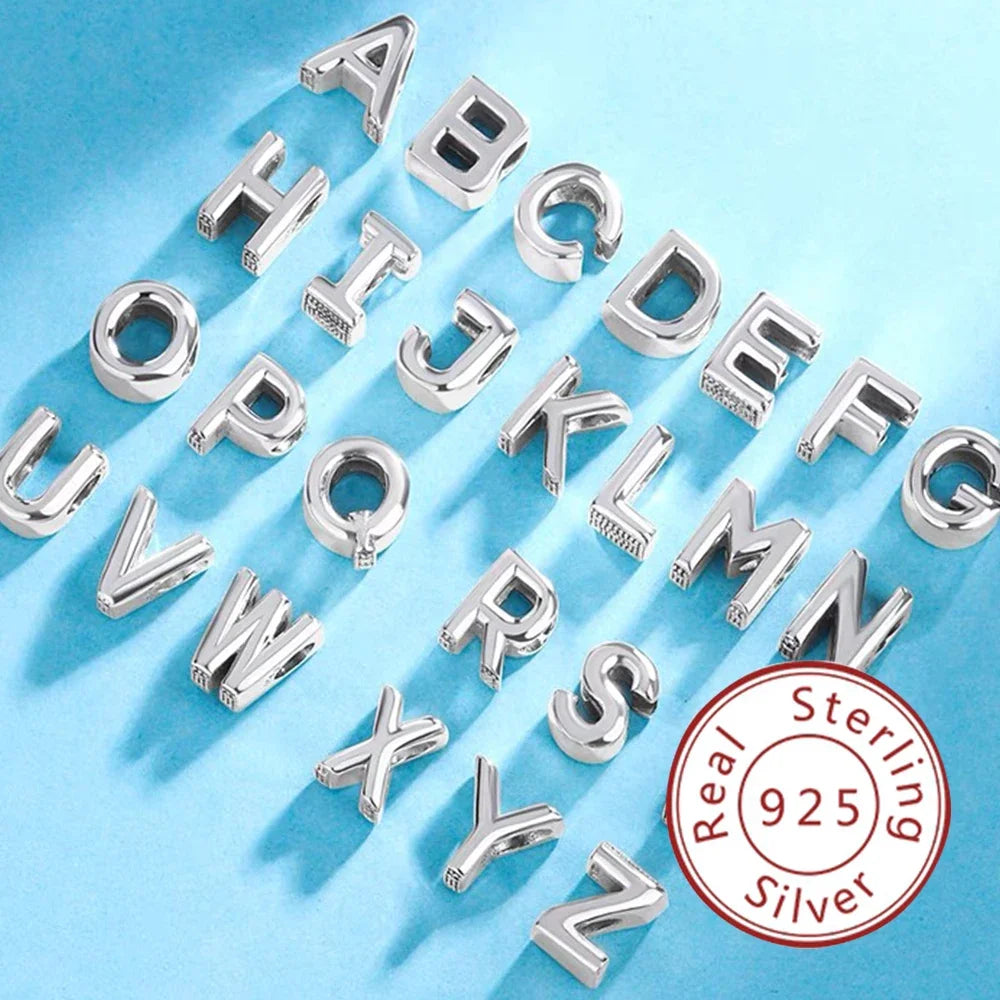 925 Sterling Silver Alphabet Letter Charm Bead | A-Z English Letters Fit Pandora Bracelets for Women