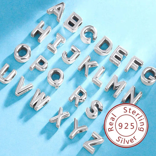 925 Sterling Silver Alphabet Letter Charm Bead | A-Z English Letters Fit Pandora Bracelets for Women