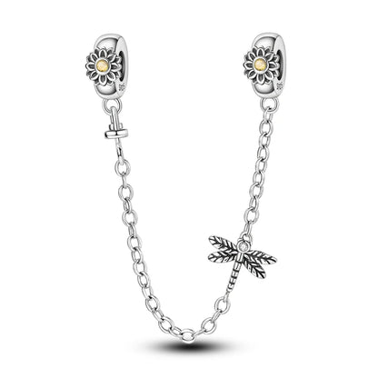 925 Sterling Silver Heart, Infinity & Triple Jewel Safety Chain Charm | Fits Pandora & Most Bracelets