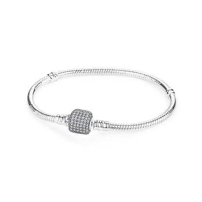 Original Sterling Silver Bracelet Love Heart Clasp Charms Beads Snake Chain Bracelets Bangles Luxury Jewelry For Women Gift