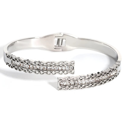 Greatera Trendy Gold Plated 316L Stainless Steel Bangles Bracelets for Women Delicate Cubic Zirconia Bracelet Party Jewelry 2024