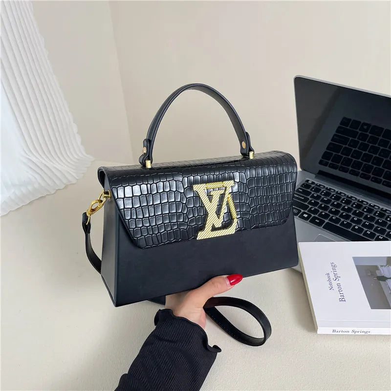 2025 Trendy Women's Shoulder Bag - Large Capacity, Glossy Leather with Letter Print, Adjustable Strap for Daily Use