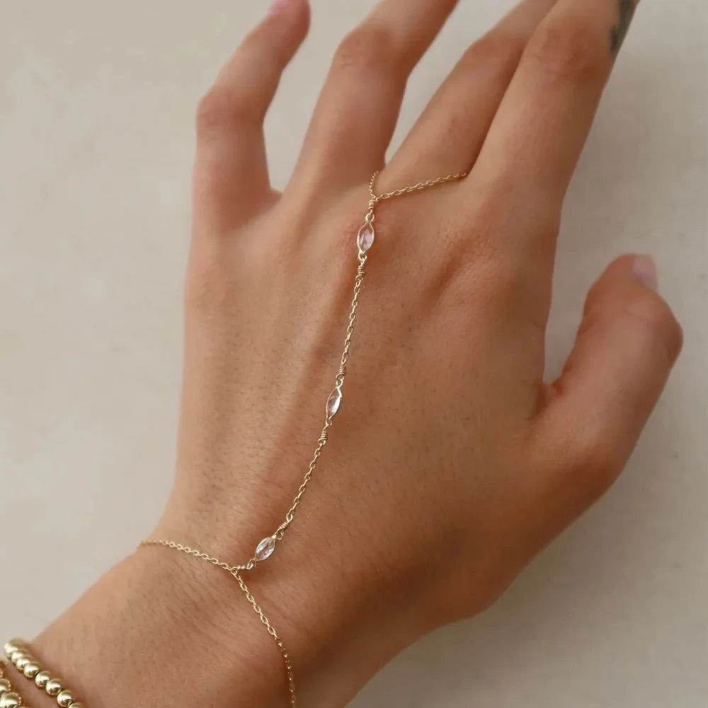 Waterdrop Crystal Hand Chain & Finger Ring Bracelet for Women — Gold & Silver
