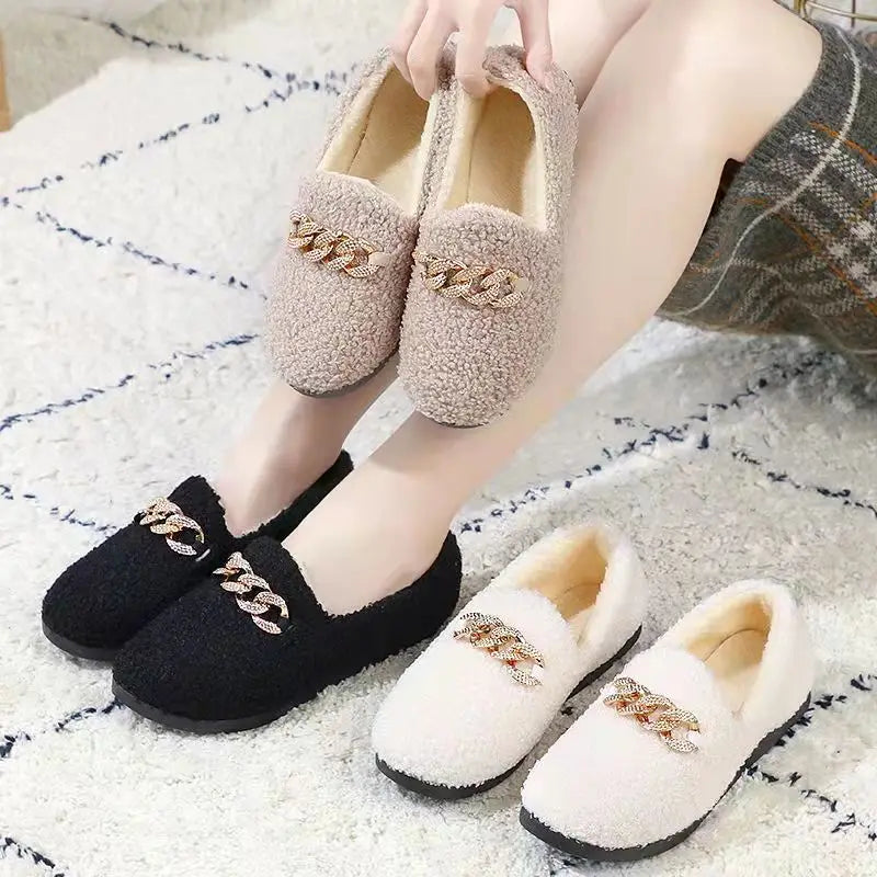 Women's Plush Moccasin Slippers - Warm House Loafers
