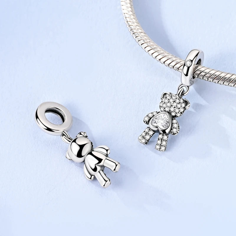 925 Sterling Silver Bear, Kart & Family Tree Charm Bead | Fits Pandora Bracelets & Pendants for Women
