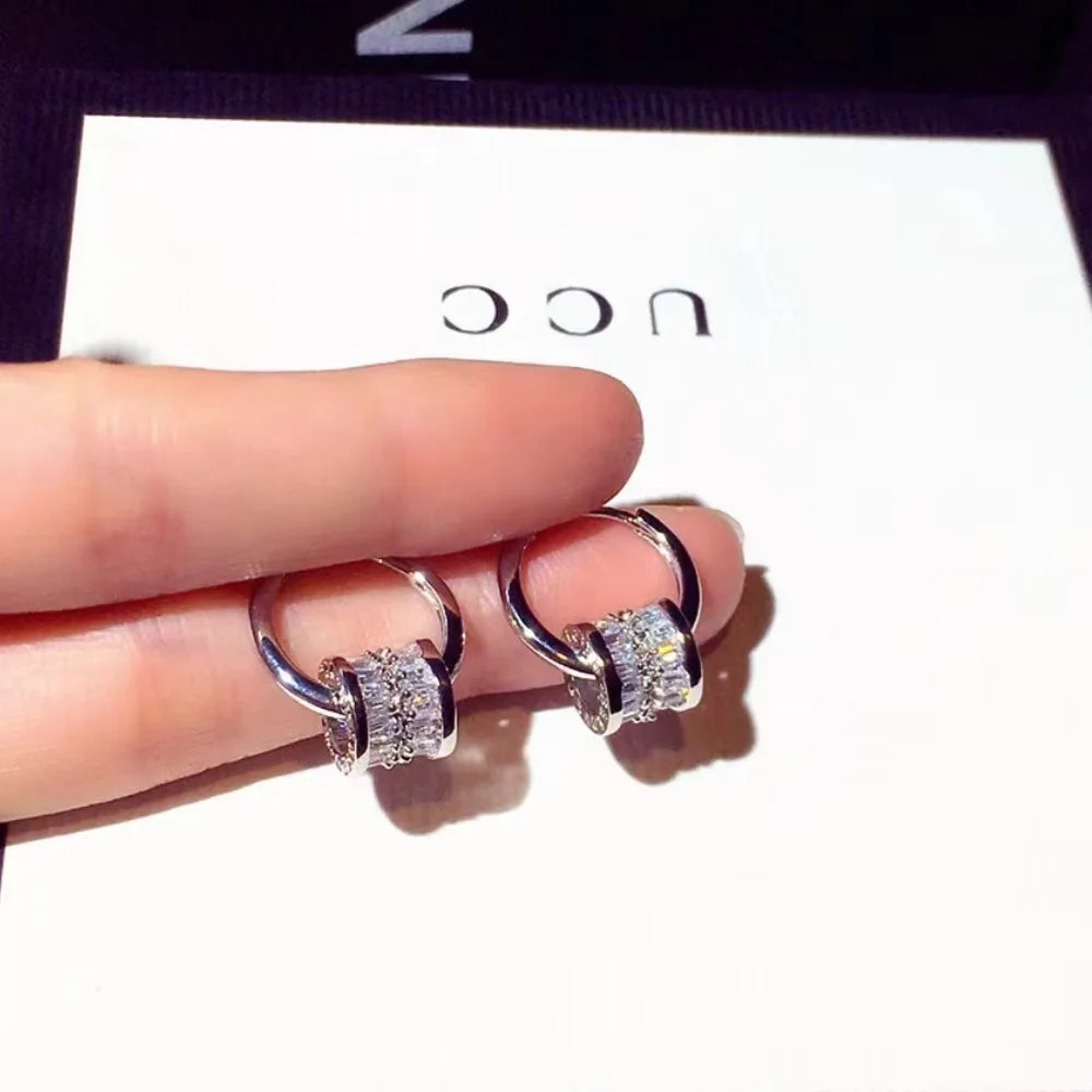 New Designer Earrings Round Super Shiny Zircon Earrings Charming Luxury Women's Jewelry Cute Girl Gift Christmas Gift