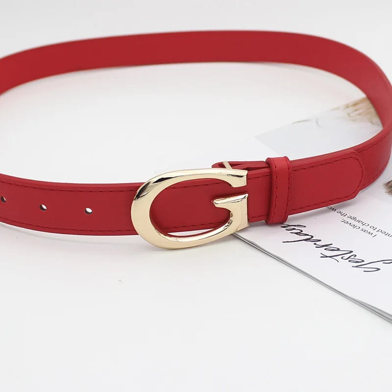 ‌2025 PU Leather Belt - Gold G-Buckle, Trendy Waistband for Jeans, Women's Fashion Accessory, Adjustable & Stylish‌