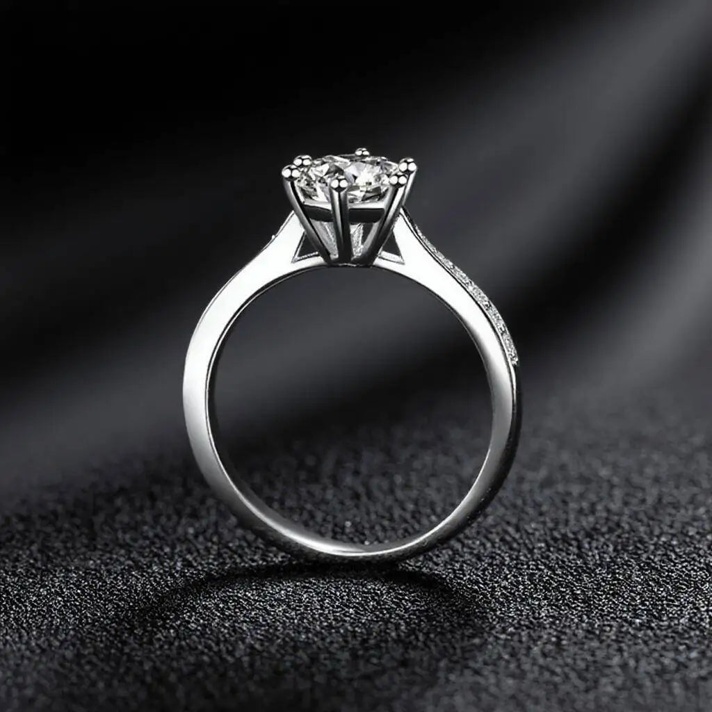 SG Luxury 925 Sterling Silver Classic Ring For Women Six Claw Jewelry Simple 1ct Moissanite Ring Imitation Diamond Women's Ring