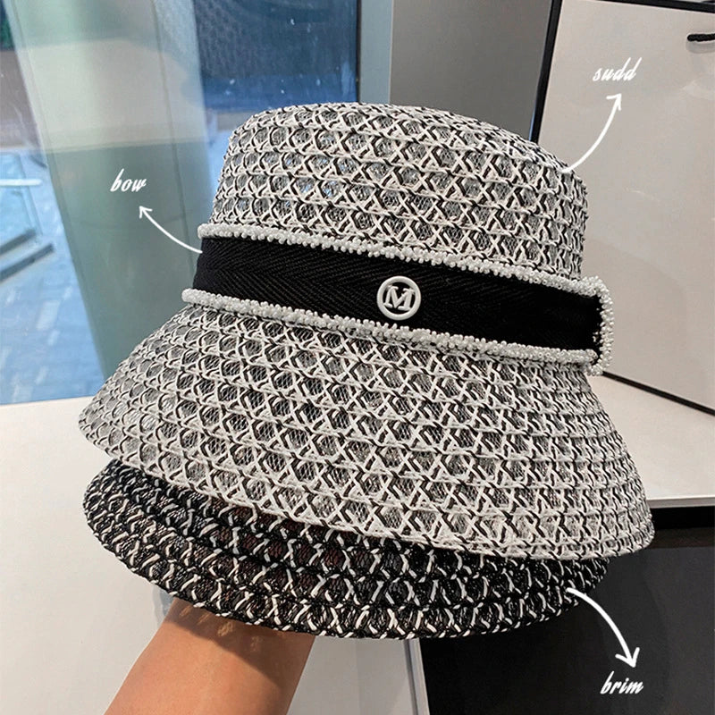 Korean  Breathable Hollow Fisherman Hat, Personalized Basin Hat, Fashionable Diamond Bucket Hat for Women's Summer Outings