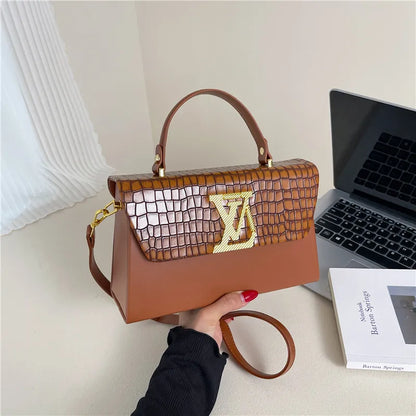 2025 Trendy Women's Shoulder Bag - Large Capacity, Glossy Leather with Letter Print, Adjustable Strap for Daily Use