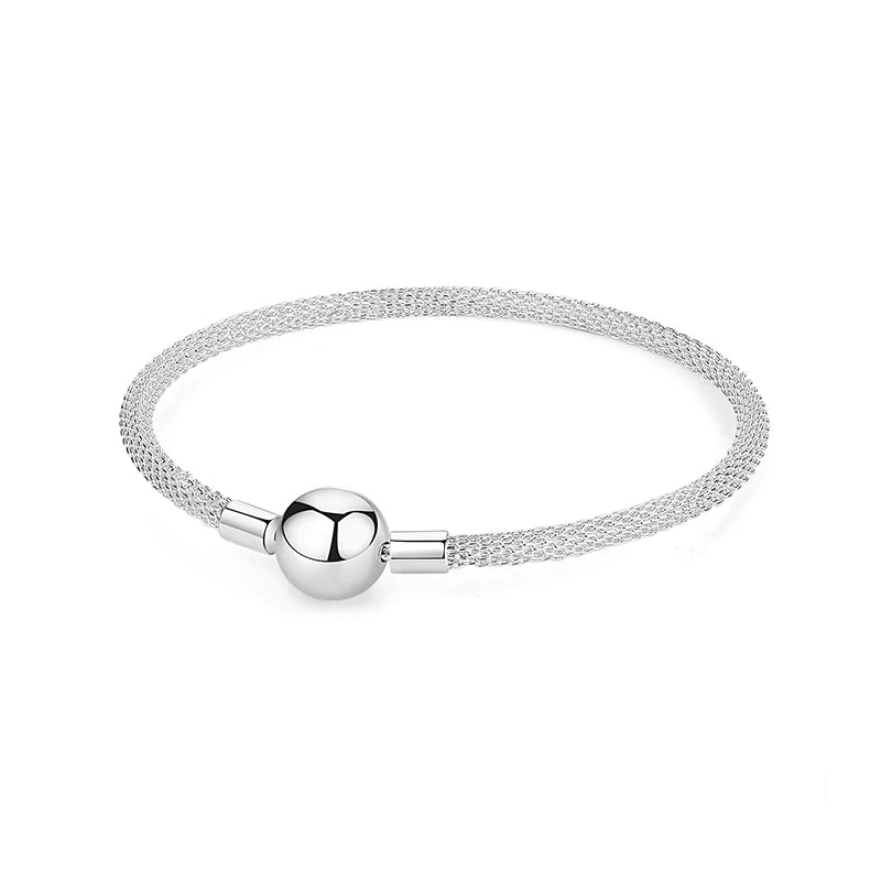 Original Sterling Silver Bracelet Love Heart Clasp Charms Beads Snake Chain Bracelets Bangles Luxury Jewelry For Women Gift