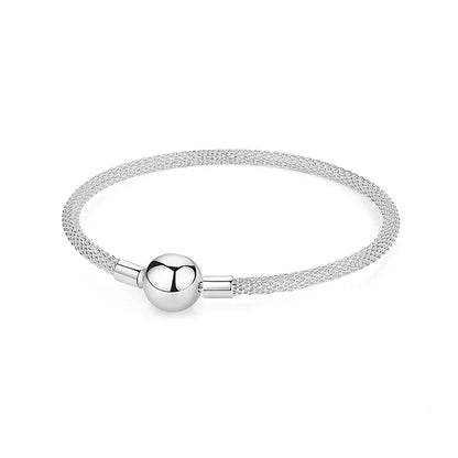 Original Sterling Silver Bracelet Love Heart Clasp Charms Beads Snake Chain Bracelets Bangles Luxury Jewelry For Women Gift