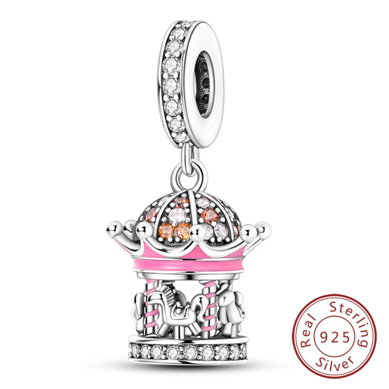 925 Sterling Silver Pink Pendant Charm Bead | Fits Pandora Bracelets & Necklaces | DIY Fine Jewelry