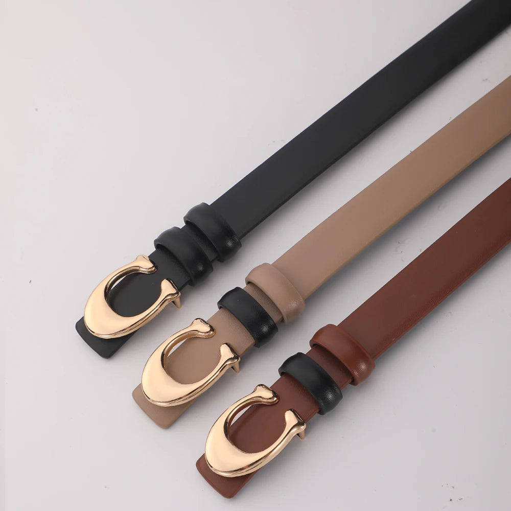 Elegant Women's PU Leather Belt - C-Shaped Buckle Fashion Belt with Gift Box